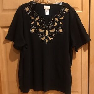 Alfred Dunner Black Top with Tan Accents